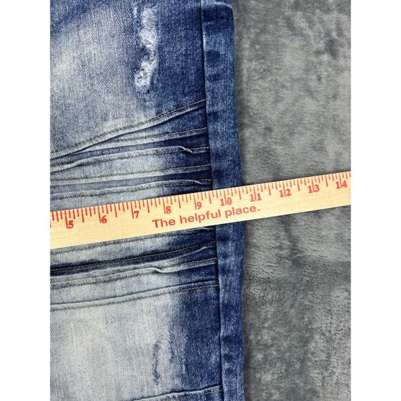 Southpole Men's Skinny Fit Moto Jeans 36x29 Blue Acid Wash‎ Distressed Biker Y2K - Picture 13 of 16